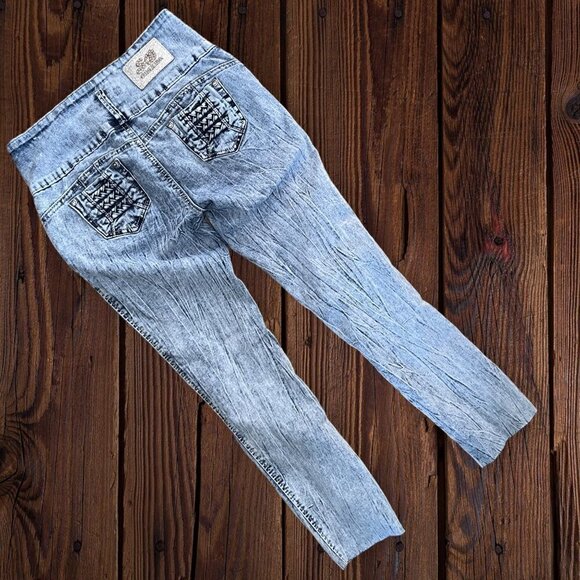 SILVER DIVA Distressed Stretch Denim Jeans Bling Rhinestone Braid Juniors 5 - Picture 2 of 6